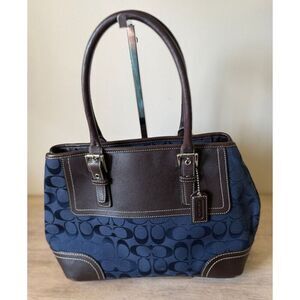 Authentic COACH Leather Canvas‎ Handbag Shoulder Bag – Navy/Brown C0732-F11220